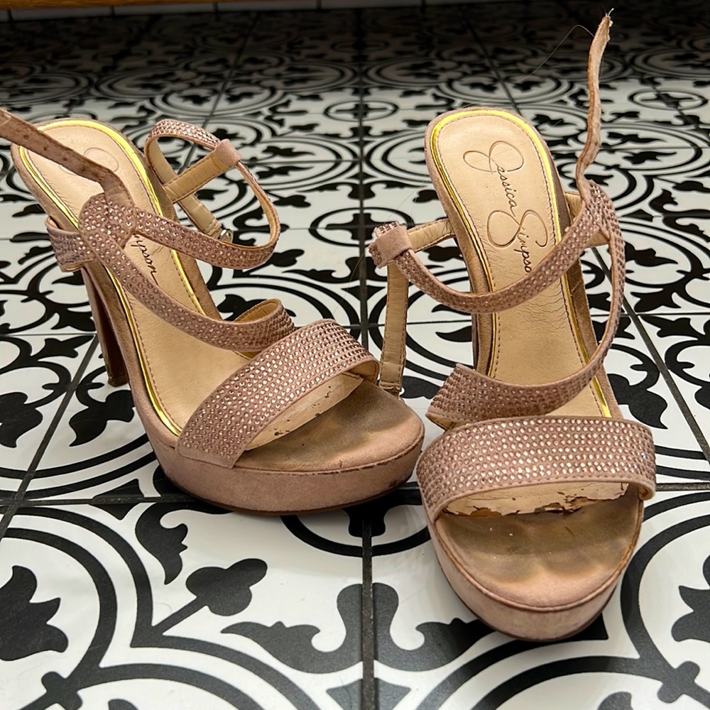MAKE AN OFFER!! Jessica Simpson Beige Bedazzled High Heels